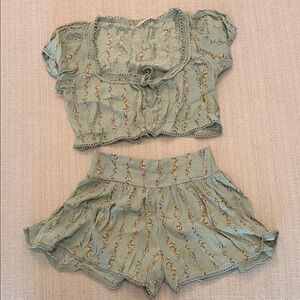 Free People Textured Knit Set in Sage and Multicolor